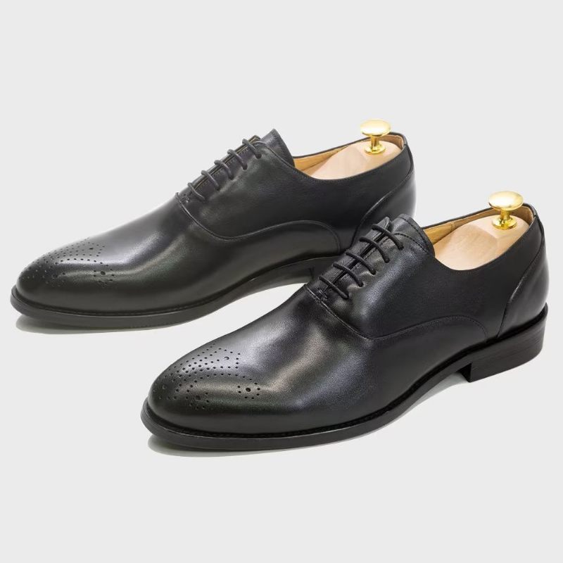 Sapatos Formais Masculinos Couro Requintado Com Ponta Asa - Preto