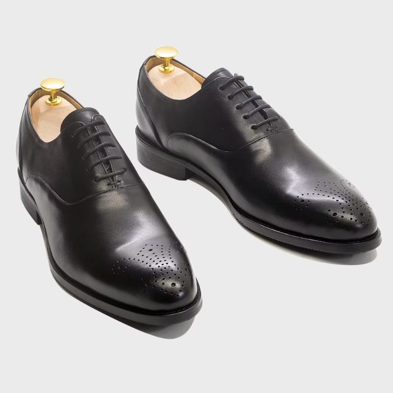 Sapatos Formais Masculinos Couro Requintado Com Ponta Asa - Preto