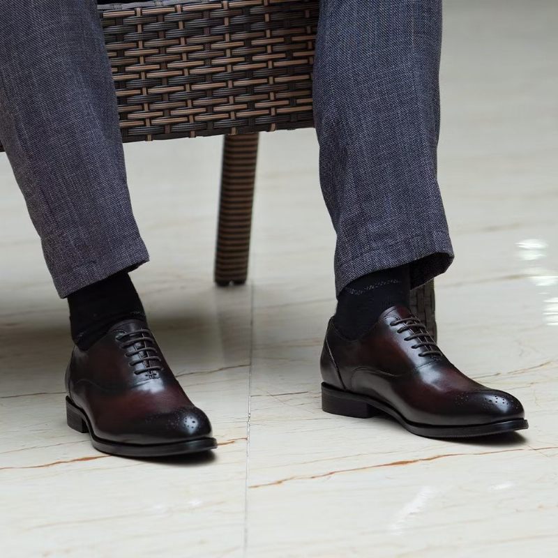 Sapatos Formais Masculinos Couro Requintado Com Ponta Asa - Café