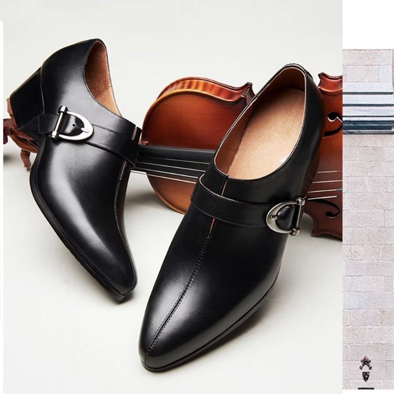 Sapatos Formais Masculinos Couro Requintado Monkstrap Sociais - Preto