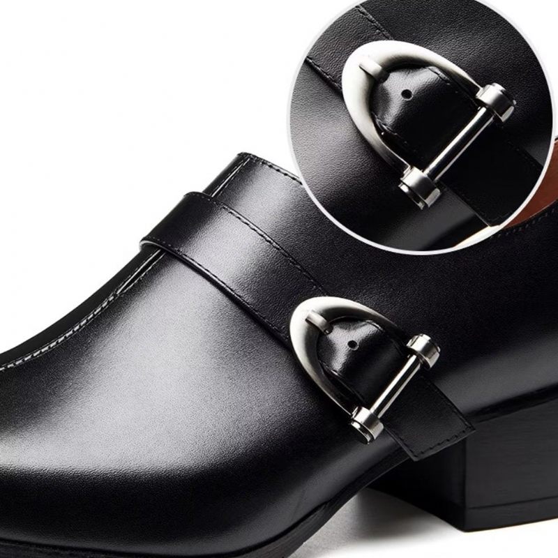 Sapatos Formais Masculinos Couro Requintado Monkstrap Sociais - Preto