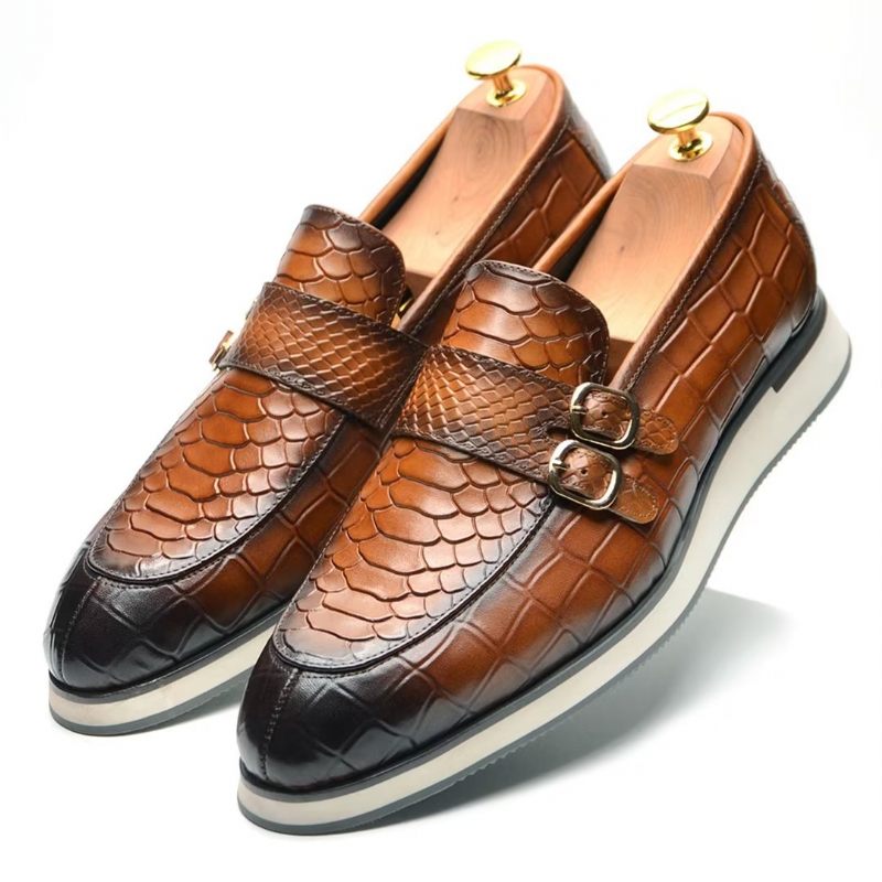 Sapatos Formais Masculinos Couro Slip-on Elegância Refinada - Marrom