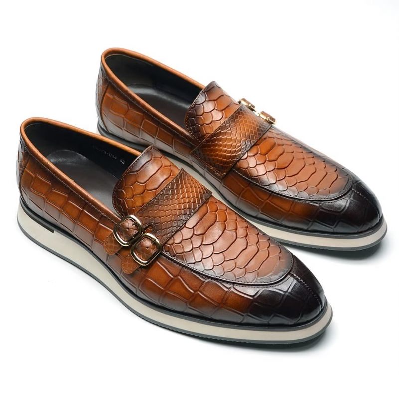 Sapatos Formais Masculinos Couro Slip-on Elegância Refinada - Marrom