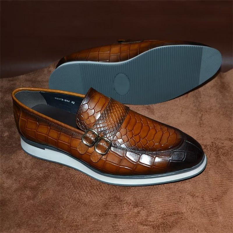 Sapatos Formais Masculinos Couro Slip-on Elegância Refinada - Marrom