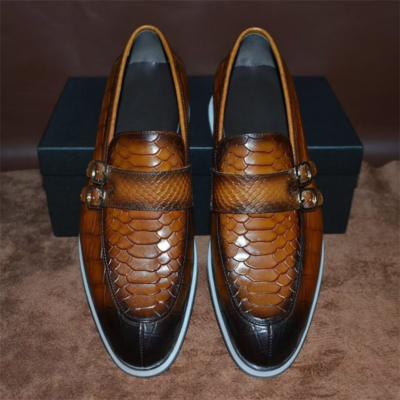 Sapatos Formais Masculinos Couro Slip-on Elegância Refinada - Marrom