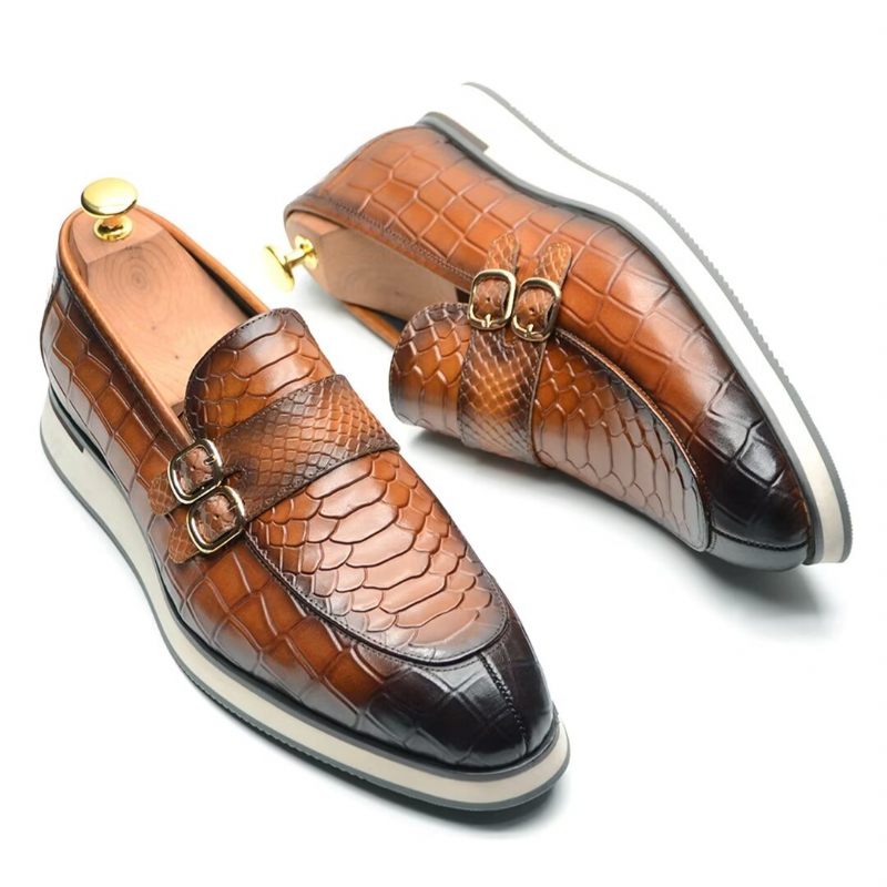 Sapatos Formais Masculinos Couro Slip-on Elegância Refinada - Marrom