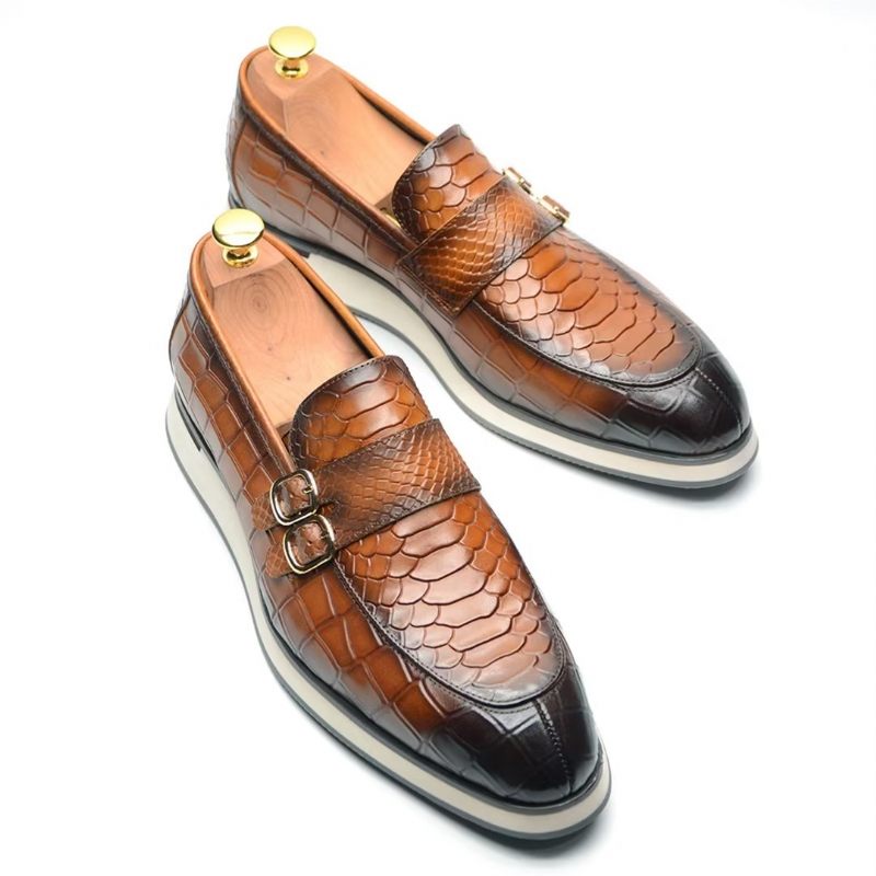 Sapatos Formais Masculinos Couro Slip-on Elegância Refinada - Marrom