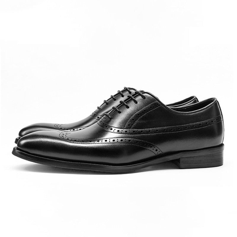 Sapatos Formais Masculinos Couro Vaca Brogue Com Cadarço