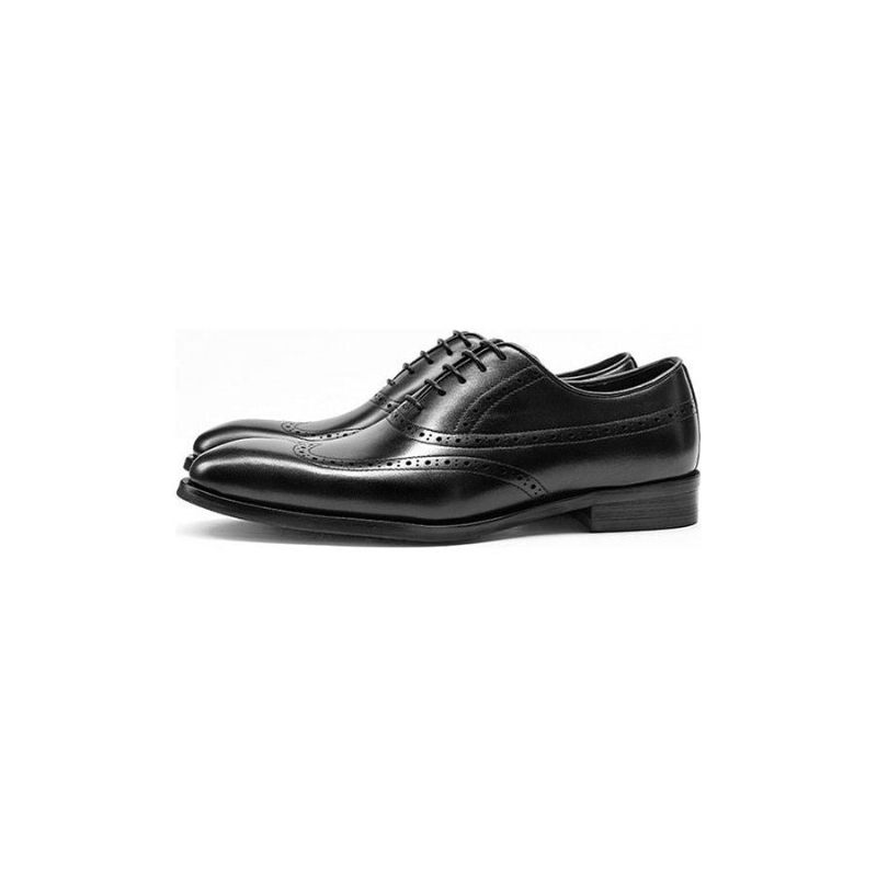 Sapatos Formais Masculinos Couro Vaca Brogue Com Cadarço - Preto