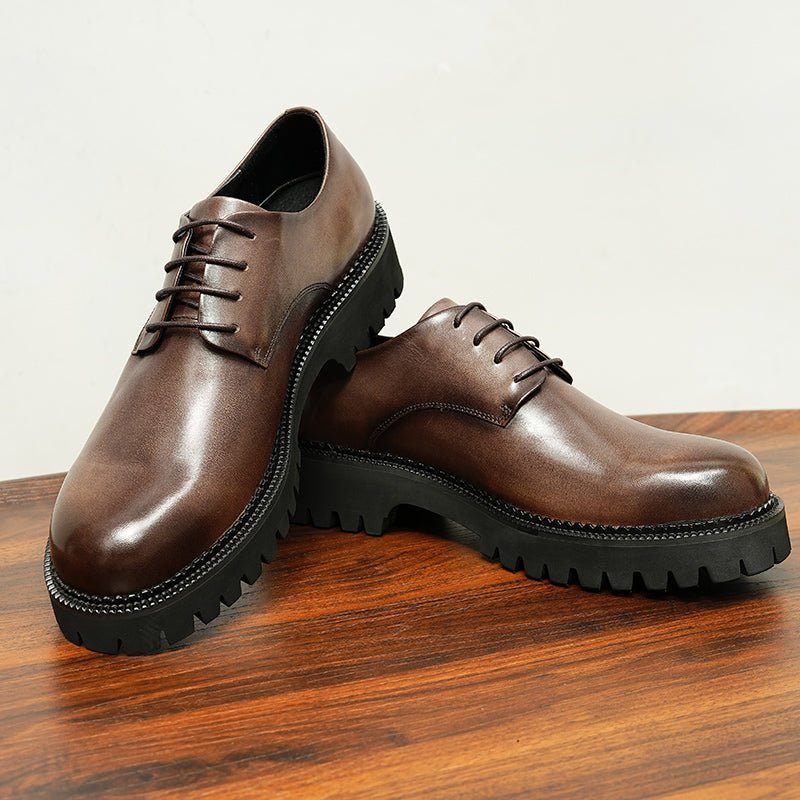 Sapatos Formais Masculinos Couro Vaca Com Cadarço Brogues - Café