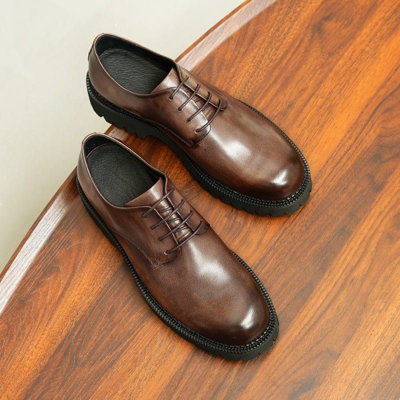 Sapatos Formais Masculinos Couro Vaca Com Cadarço Brogues - Café