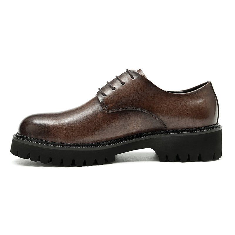 Sapatos Formais Masculinos Couro Vaca Com Cadarço Brogues - Café