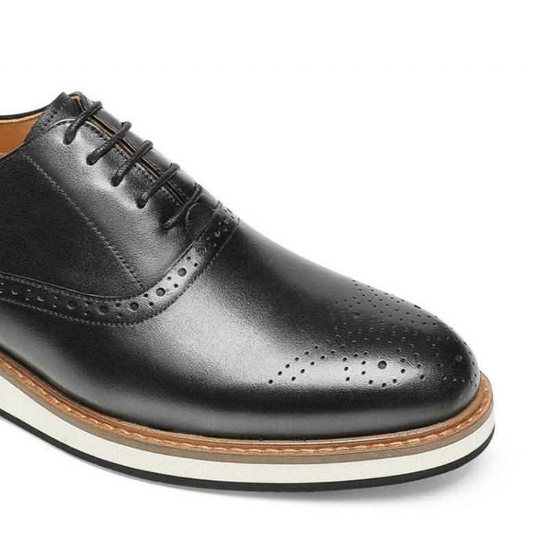 Sapatos Formais Masculinos Couro Vaca Com Cordões - Preto