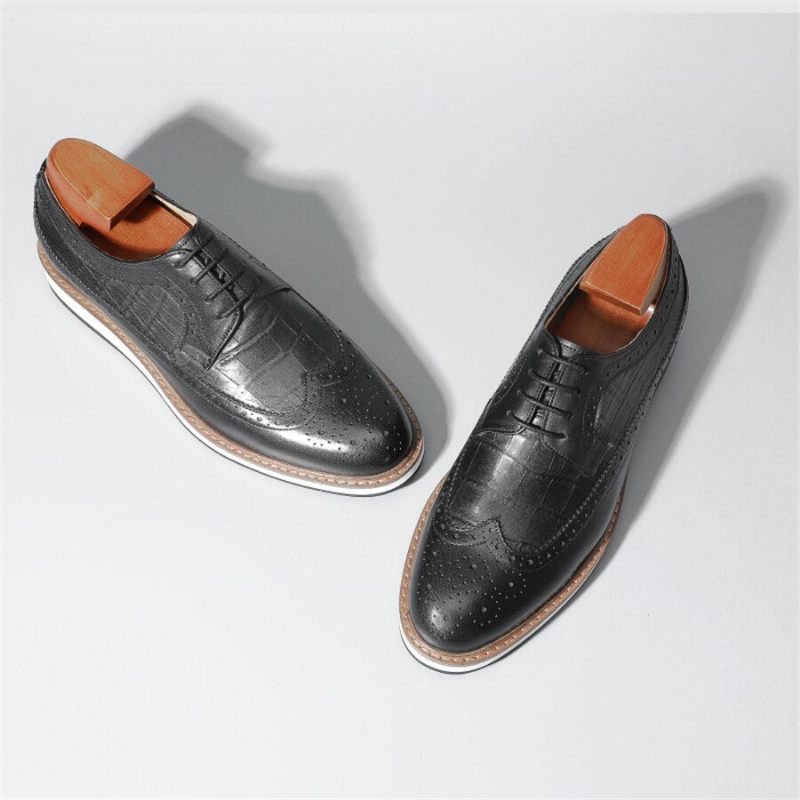 Sapatos Formais Masculinos Couro Vaca Designer Brogue Casuais - Preto