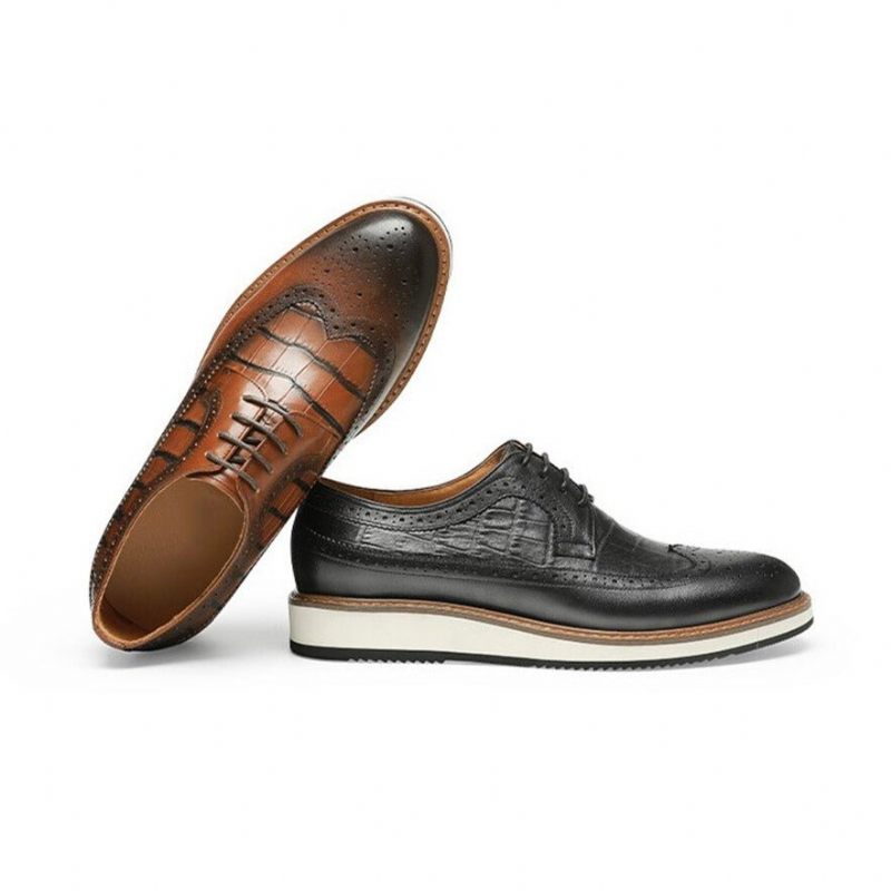 Sapatos Formais Masculinos Couro Vaca Designer Brogue Casuais - Preto