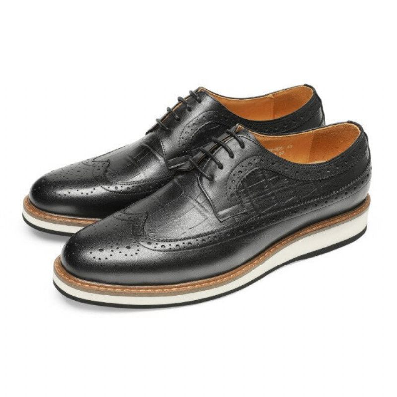 Sapatos Formais Masculinos Couro Vaca Designer Brogue Casuais - Preto