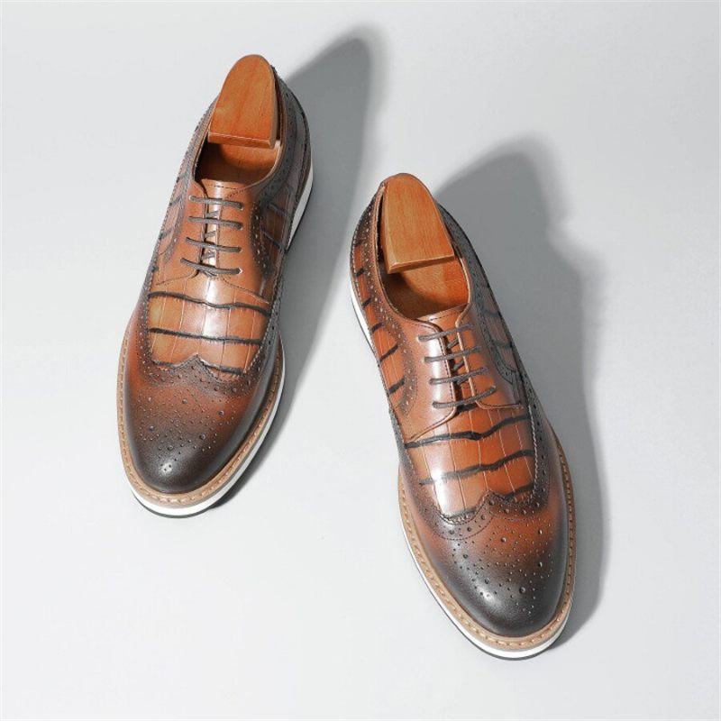 Sapatos Formais Masculinos Couro Vaca Designer Brogue Casuais - Café