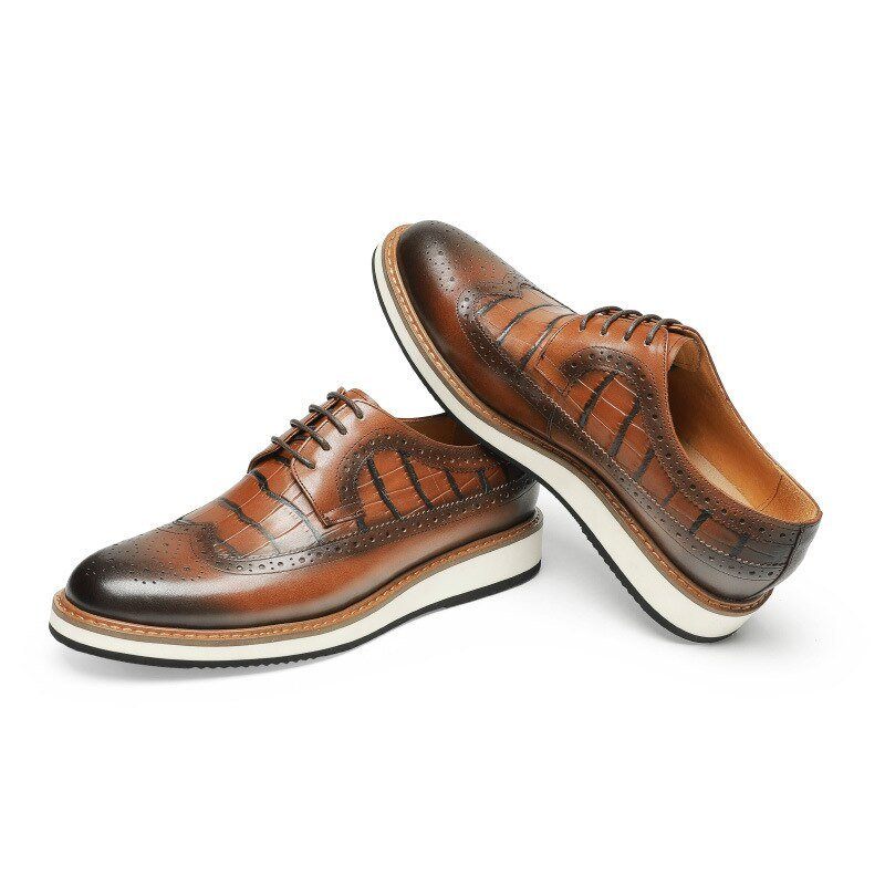 Sapatos Formais Masculinos Couro Vaca Designer Brogue Casuais - Café