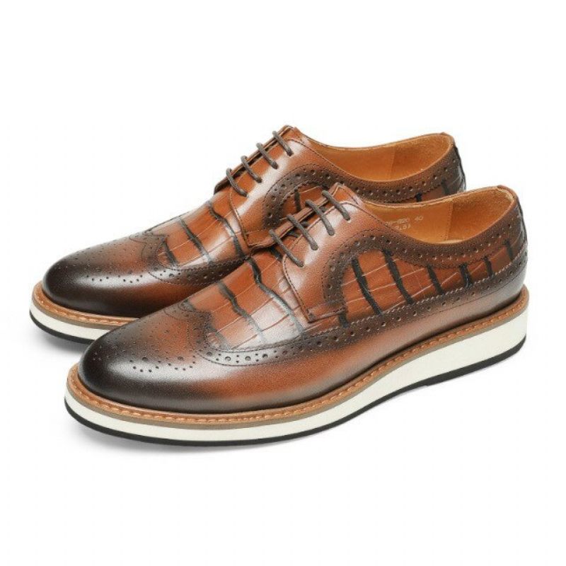 Sapatos Formais Masculinos Couro Vaca Designer Brogue Casuais - Café