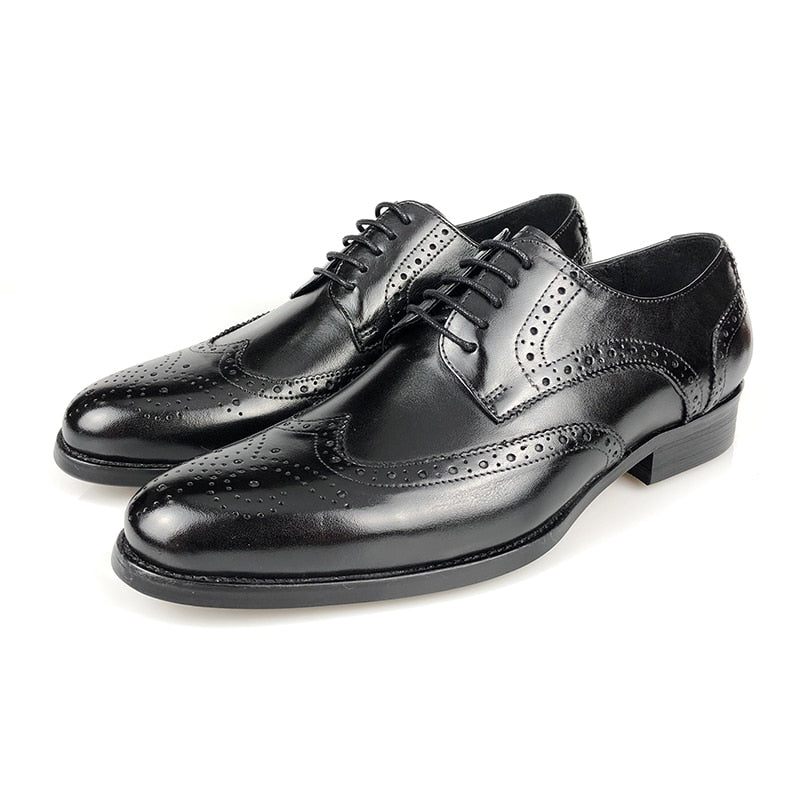 Sapatos Formais Masculinos Couro Vaca Exótico Com Cordões Oxford - Preto