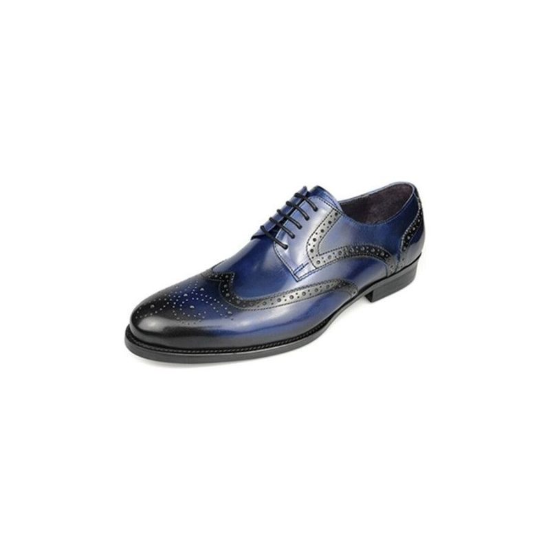 Sapatos Formais Masculinos Couro Vaca Exótico Com Cordões Oxford - Azul