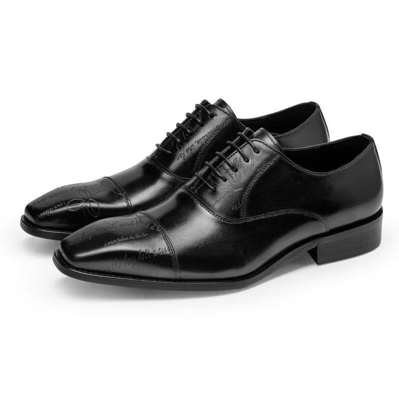 Sapatos Formais Masculinos Couro Vaca Exótico Oxford - Preto