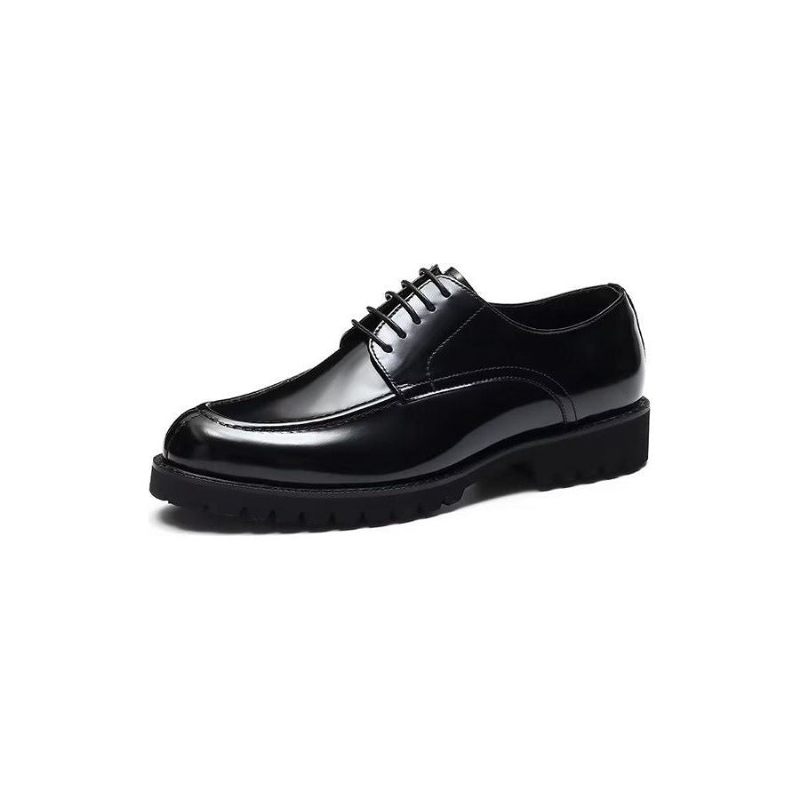 Sapatos Formais Masculinos Couro Vaca Luxo Com Bico Redondo Derby - Preto