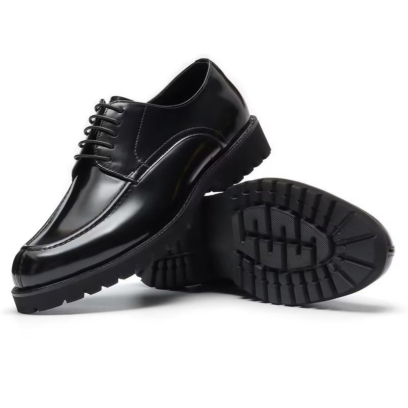 Sapatos Formais Masculinos Couro Vaca Luxo Com Bico Redondo Derby - Preto