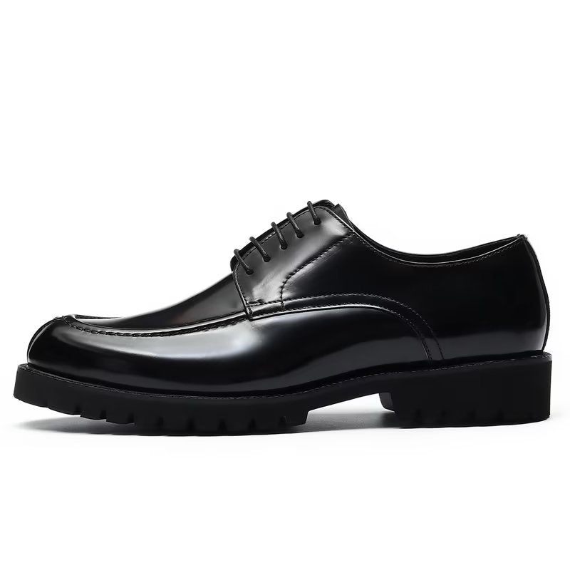 Sapatos Formais Masculinos Couro Vaca Luxo Com Bico Redondo Derby - Preto