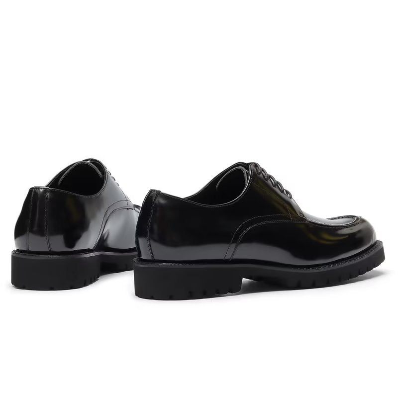 Sapatos Formais Masculinos Couro Vaca Luxo Com Bico Redondo Derby - Preto