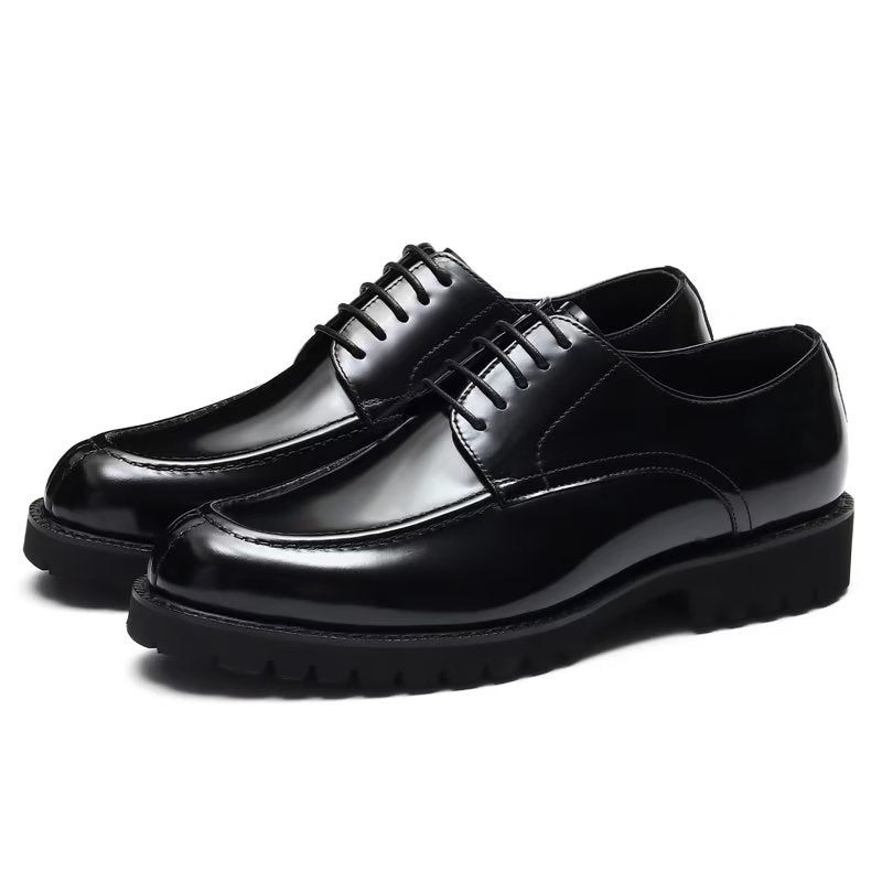 Sapatos Formais Masculinos Couro Vaca Luxo Com Bico Redondo Derby - Preto