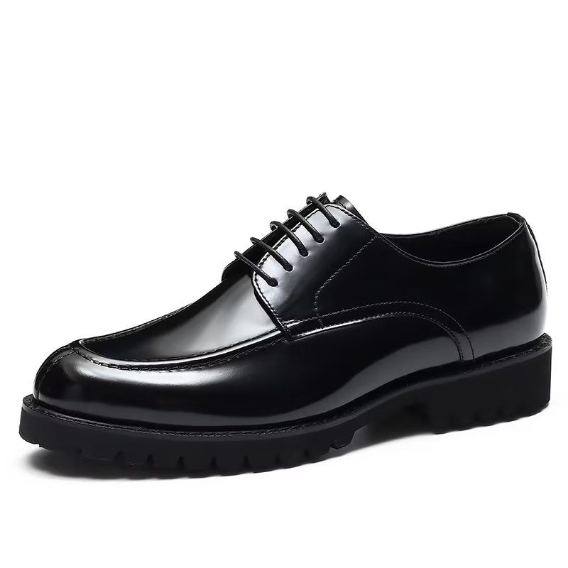 Sapatos Formais Masculinos Couro Vaca Luxo Com Bico Redondo Derby - Preto