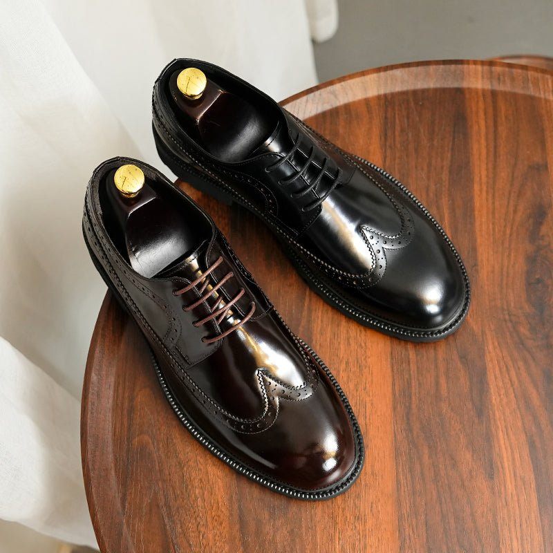 Sapatos Formais Masculinos Couro Vaca Oxford Brilhantes - Preto