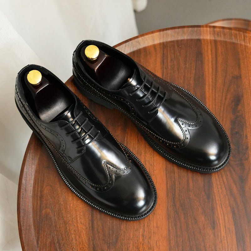 Sapatos Formais Masculinos Couro Vaca Oxford Brilhantes - Preto