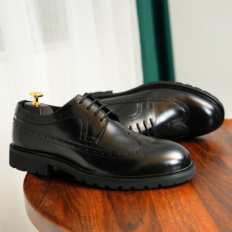 Sapatos Formais Masculinos Couro Vaca Oxford Brilhantes - Preto