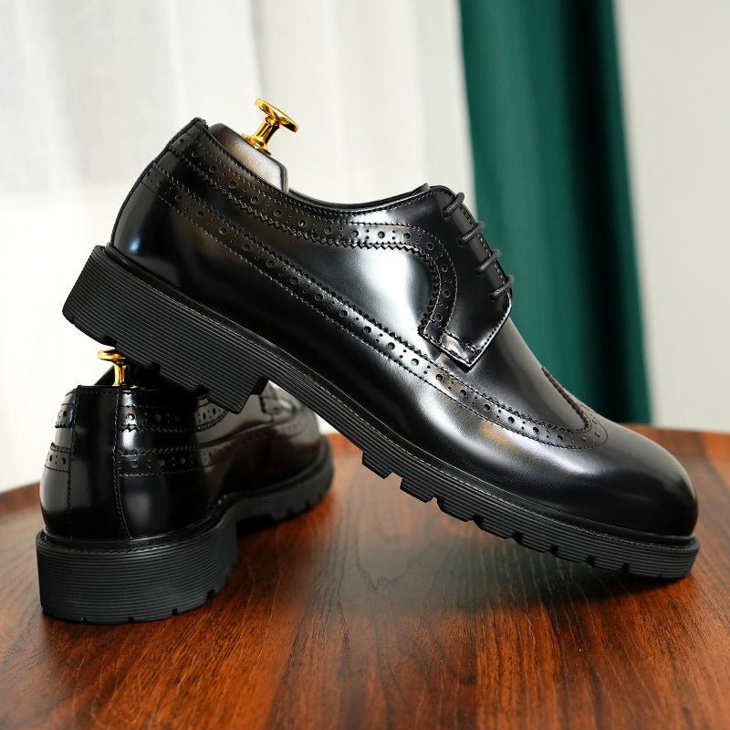 Sapatos Formais Masculinos Couro Vaca Oxford Brilhantes - Preto