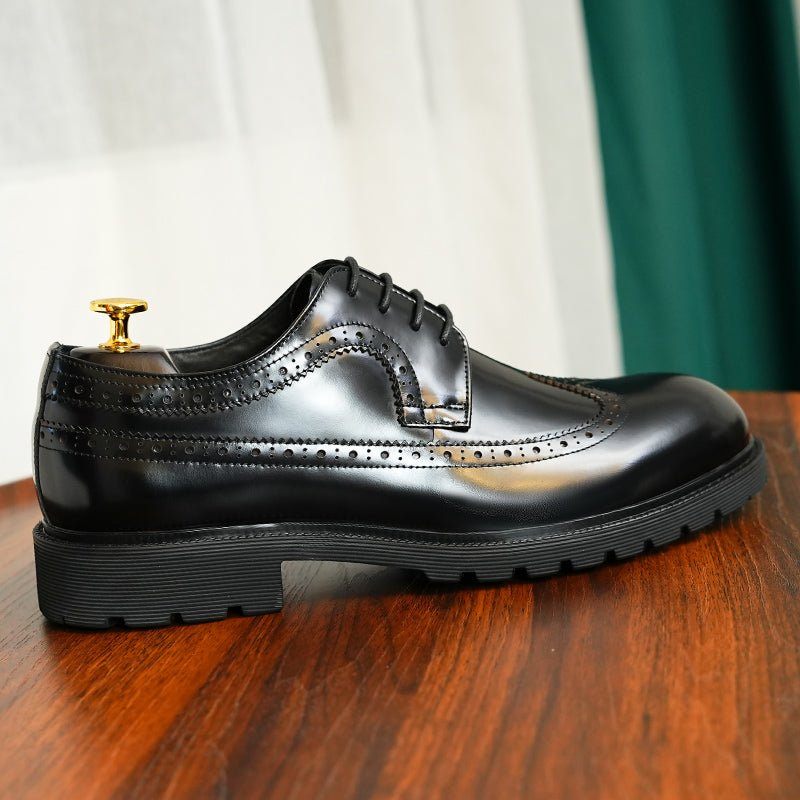 Sapatos Formais Masculinos Couro Vaca Oxford Brilhantes - Preto