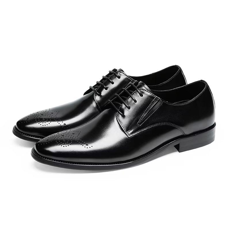 Sapatos Formais Masculinos Couro Vaca Refinado Brogue - Preto