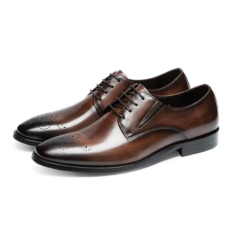 Sapatos Formais Masculinos Couro Vaca Refinado Brogue - Café