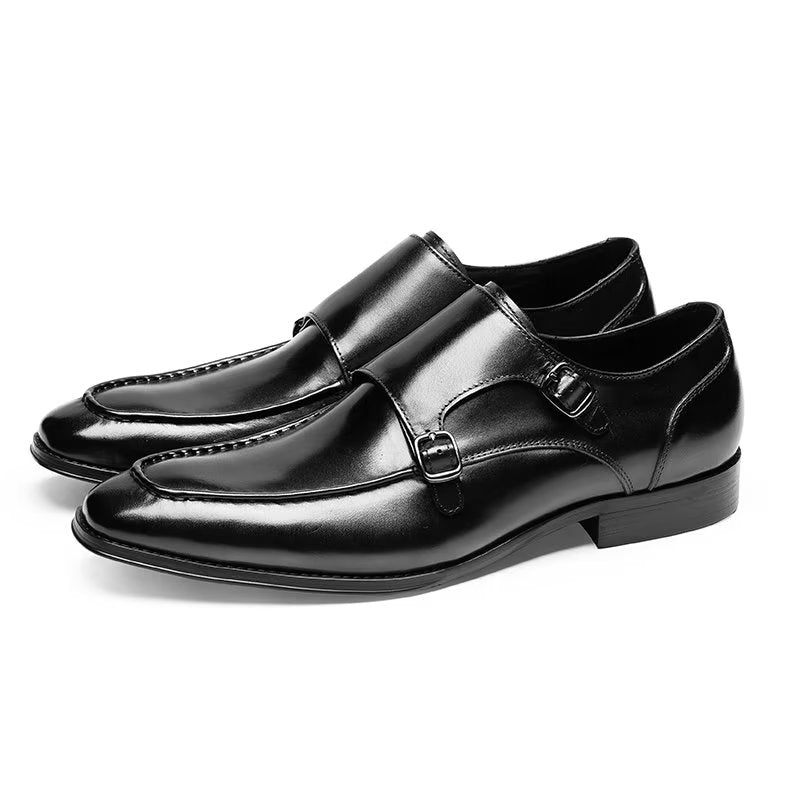 Sapatos Formais Masculinos Couro Vaca Refinado Slip-on Monkstraps - Preto