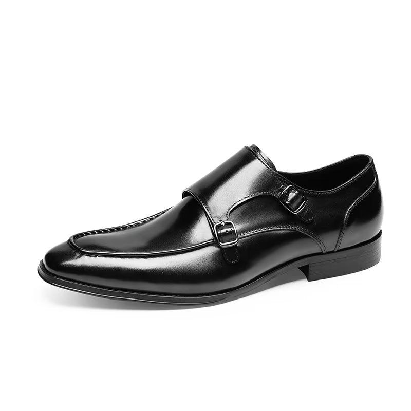 Sapatos Formais Masculinos Couro Vaca Refinado Slip-on Monkstraps - Preto