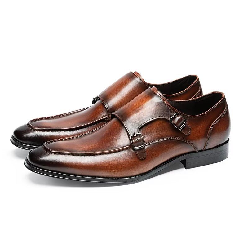 Sapatos Formais Masculinos Couro Vaca Refinado Slip-on Monkstraps - Café