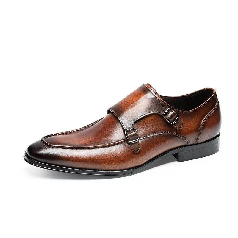 Sapatos Formais Masculinos Couro Vaca Refinado Slip-on Monkstraps - Café