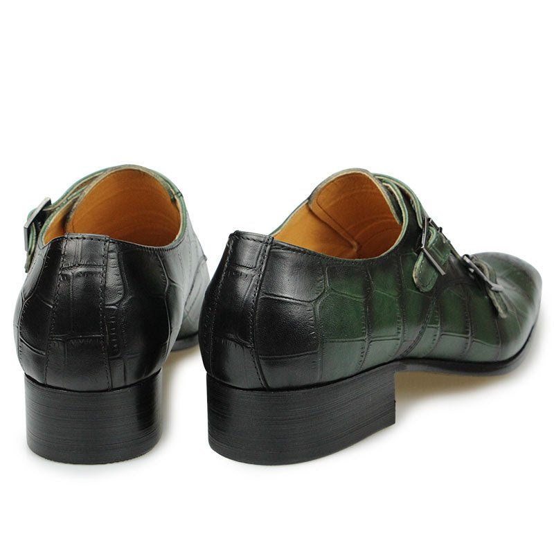 Sapatos Formais Masculinos Crocoluxe Dedo Apontado Croc Texturizado Monkstrap Sociais - Verde