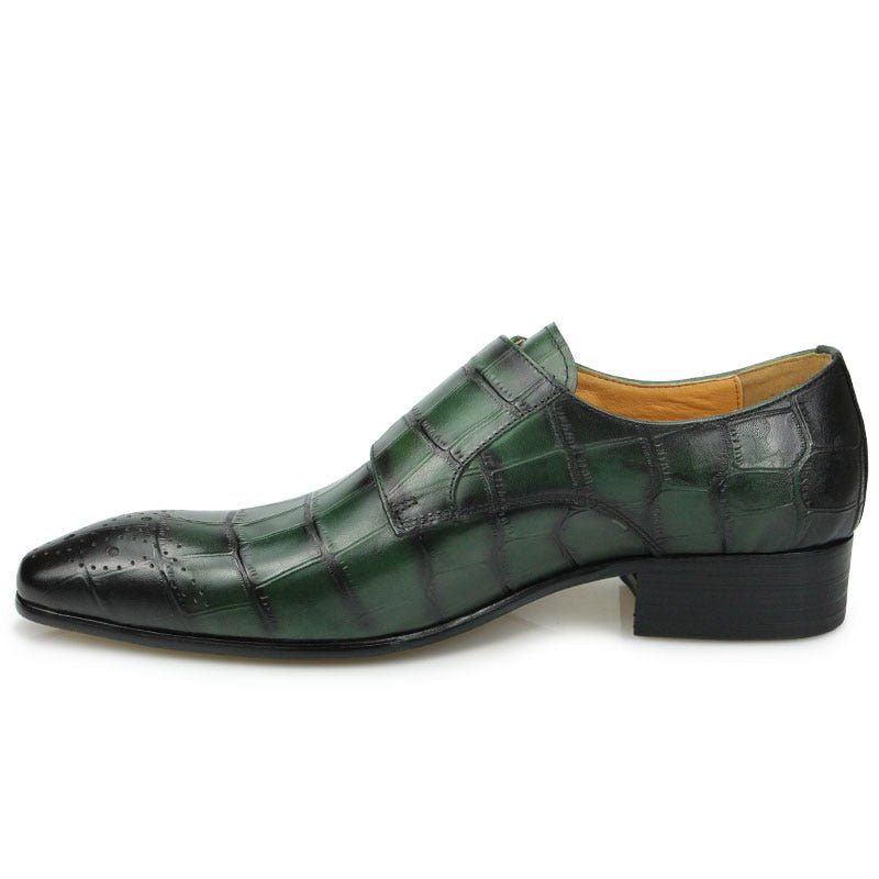 Sapatos Formais Masculinos Crocoluxe Dedo Apontado Croc Texturizado Monkstrap Sociais - Verde