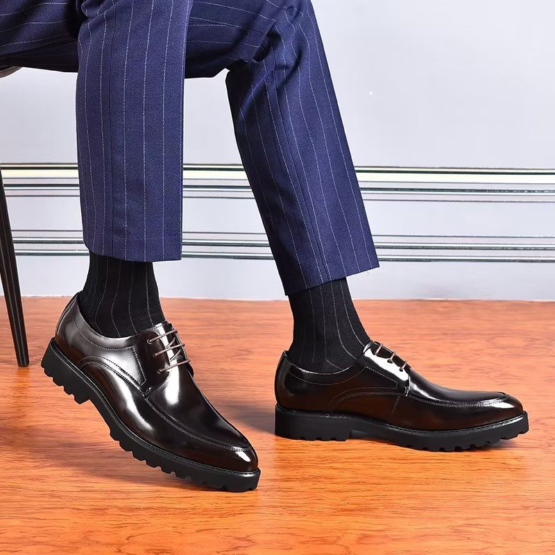 Sapatos Formais Masculinos Derbies Couro Refinado Com Cordões - Preto