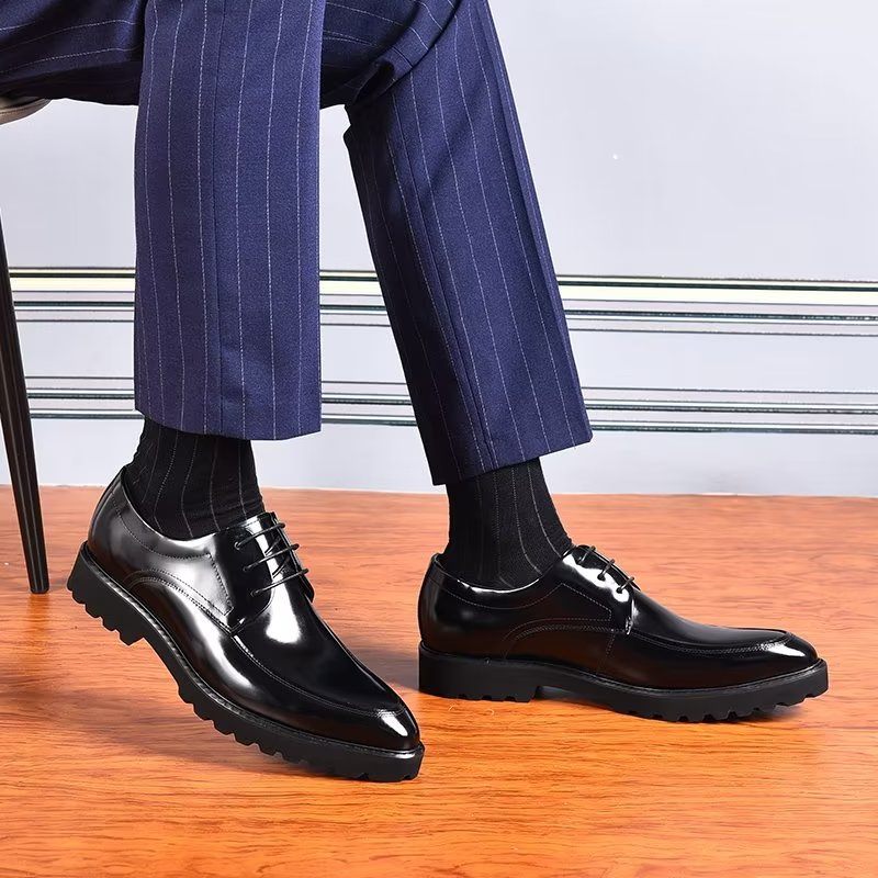 Sapatos Formais Masculinos Derbies Couro Refinado Com Cordões - Preto