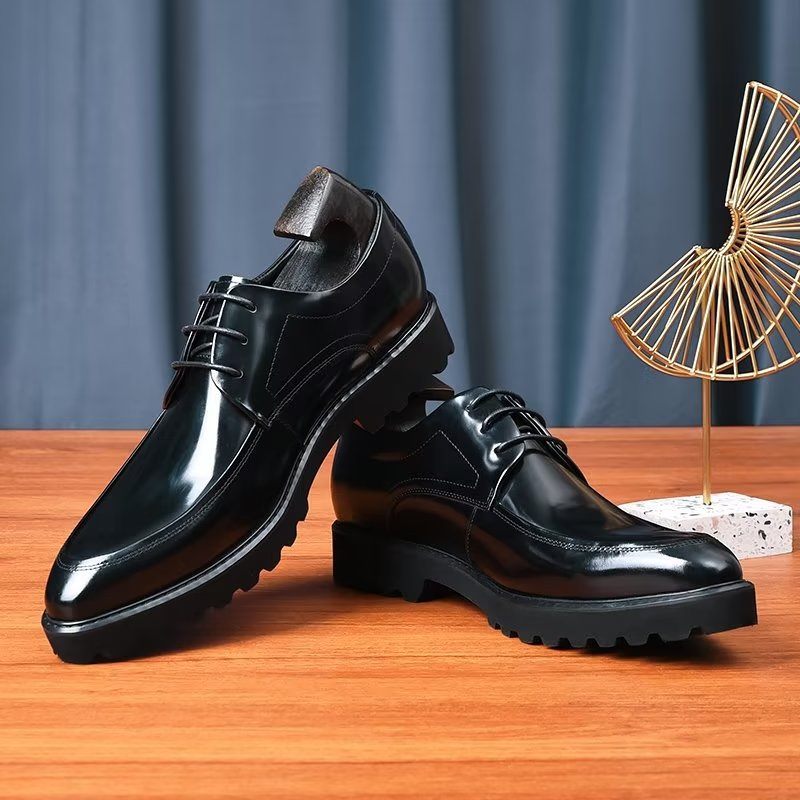 Sapatos Formais Masculinos Derbies Couro Refinado Com Cordões - Preto