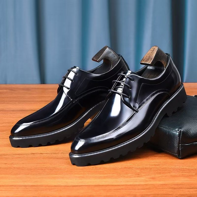 Sapatos Formais Masculinos Derbies Couro Refinado Com Cordões - Preto