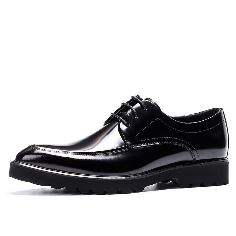 Sapatos Formais Masculinos Derbies Couro Refinado Com Cordões - Preto